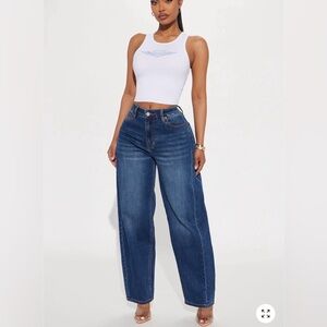 FashionNova Barrel Jeans Dark Wash